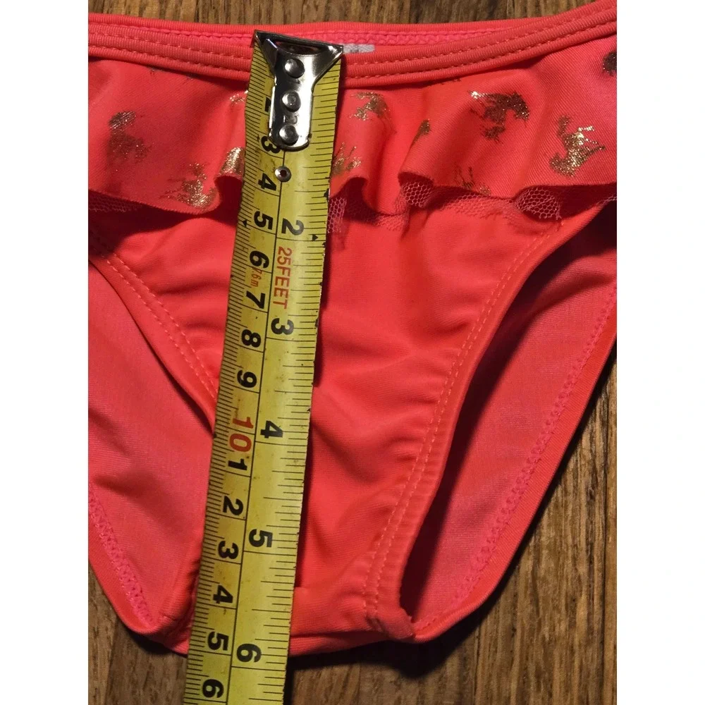Real Love Girls 12M Pink Coral Gold Foil Unicorn Ruffle Swim Bikini Bottom